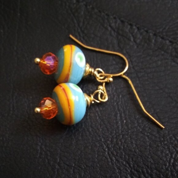 Vibrant & Colorful! Short Boho Dangle Earrings! Artisan Beads + Spunk for You! - Picture 5 of 12